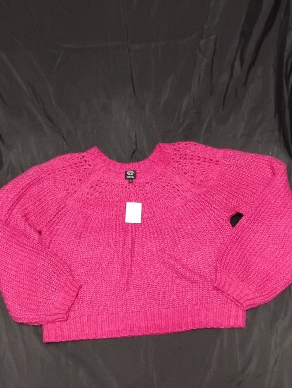 bobeau Bright Pink Crochet Yoke Crewneck Sweater